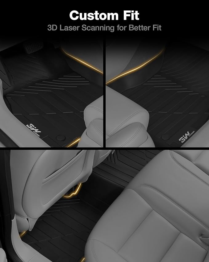 3W Floor Mats Compatible for Cadillac XTS 2013-2019 TPE All Weather Custom Fit Floor Liner for Cadillac XTS 1st and 2nd Row Full Set Car Liners Black