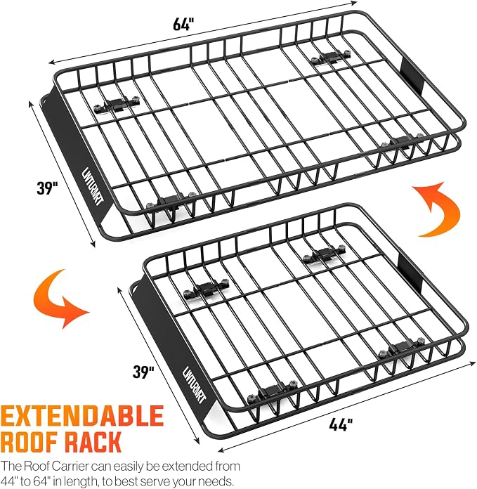 LWTURMRT 64 x 39 Inch Universal 300LB Heavy Duty Roof Rack Cargo with Cargo Net, Car Top Luggage Holder Carrier Basket for SUV,Truck or RV Camping Storage Steel Construction