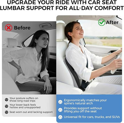 BEBAS Ergonomic Lumbar Support Pillow for Car, Memory Foam Back Support for Driving, Lower Back Pillow for Pain Relief, Comfort Lumbar Cushion for Office Chairs, Car Seat, Wheelchair -Black