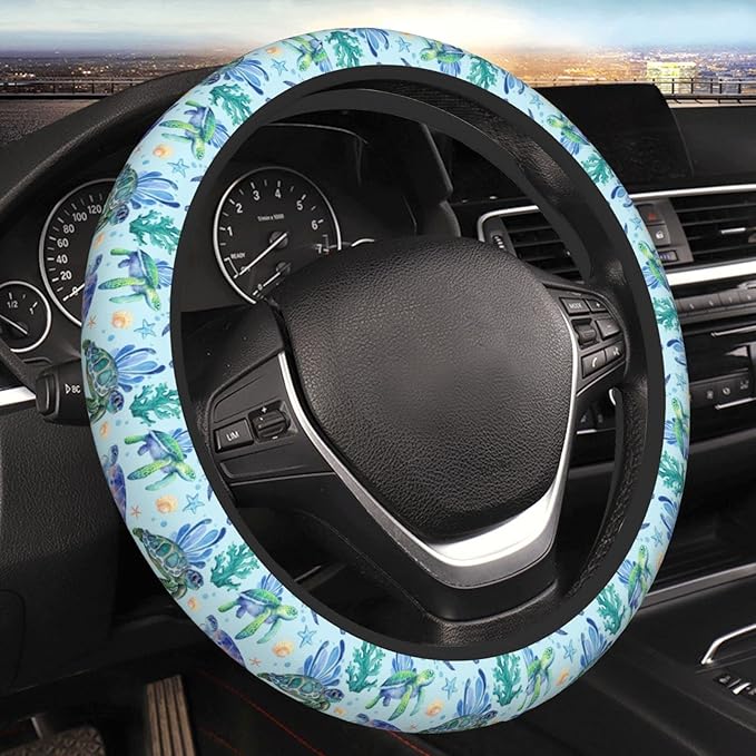 Sea Turtle Steering Wheel Cover Anti-Slip,Sweat Absorption Universal 15 inch Steering Wheel Covers Cute car Accessories for Men Women