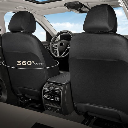 Coverado Car Seat Covers Front Seats, Luxury Leather Car Seat Covers, Automotive Mesh Seat Covers 2 Pack, Airbag-Compatible, Black Beige Seat Covers for SUV Sedan Truck