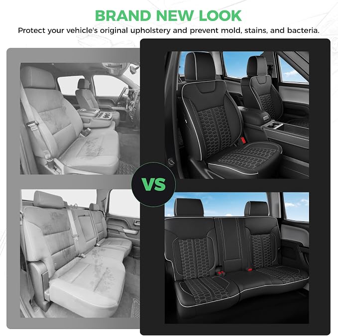 Custom Leather Seat Covers for Silverado/Sierra 1500 2014-2018, 2500HD 3500HD 2015-2019 Crew Cab Full Set with Jump Seat Cover (Armrest Storage Version Only),Truck Accessories