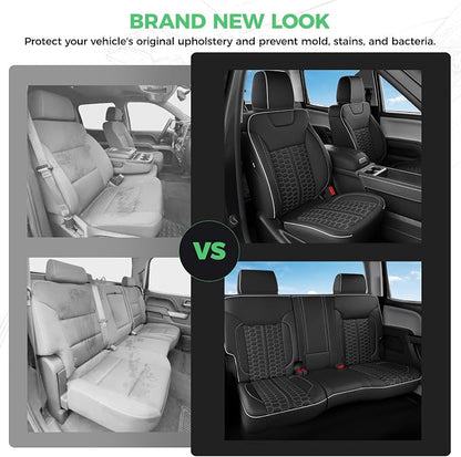 Custom Leather Seat Covers for Silverado/Sierra 1500 2014-2018, 2500HD 3500HD 2015-2019 Crew Cab Full Set with Jump Seat Cover (Armrest Storage Version Only),Truck Accessories