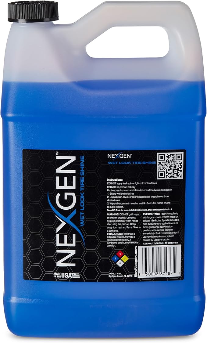 Nexgen Wet Look Tire Shine (Gallon) - High-Gloss Finish & UV Protection - Keeps Tires & Trim Fresh - On-the-Go Car Detailing - Car Cleaning Supplies - for Tires, Plastic, Rubber, & Vinyl