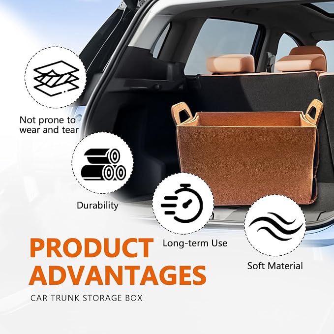 Felt Car Trunk Organizer, Foldable Vehicle Storage Box, Large Capacity Multi-Purpose Automotive Interior Accessories for Cars, SUV, Sedan, Truck (Brown)