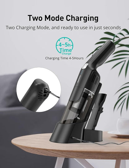Aspiron Cordless Handheld Vacuum, 24KPA Powerful Car Vacuum, 2-Speed, 2 Charging Methods, Wireless Charger, Ergonomic Handle, Portable Rechargeable Vacuum Cleaner for Car, Home, Black Grey