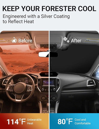 Proadsy 2026 Upgrade Front Windshield Sun Shade Foldable Sunshade Protector Custom Fit 2019-2024 Forester Crossover Base Premium Sport Limited Accessories