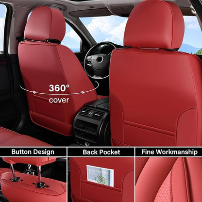 Coverado Red Nappa Leather Car Seat Covers Front Seats ，Waterproof Car Seat Protector & Cushion, Universal Fit for Most Cars