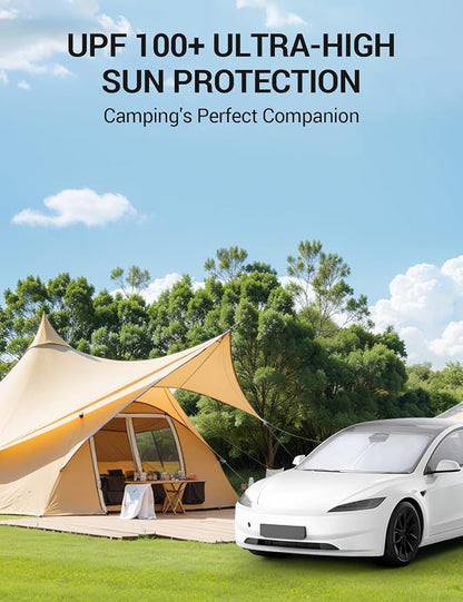 BASENOR 2026 Tesla Model Y/3 Windshield Sunshade, [Nano Ice Crystal] Folding Front Window Sun Shade Cover Heat UV Protection Visor Model Y/3 Accessories 2017-2026