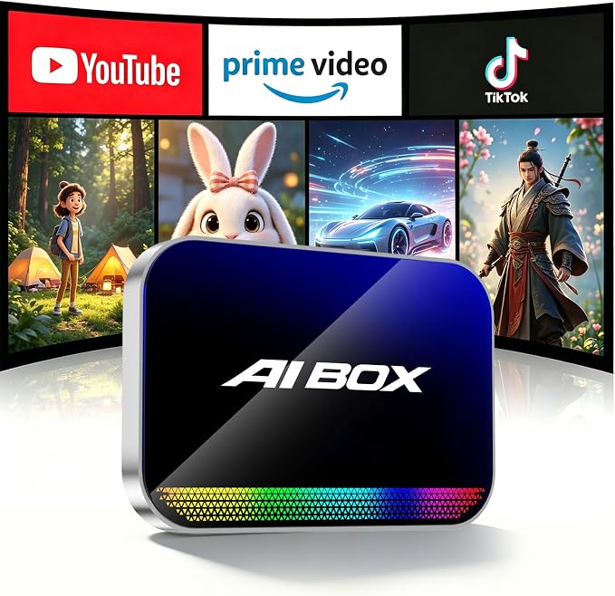 Magic AI Box, Wireless CarPlay Android Auto Adapter with Net-Flix YouTube TikTok, Built-in Play Store and Screen Mirroring, Plug and Play Video Adapter for OEM Factory Wired CarPlay Vehicles