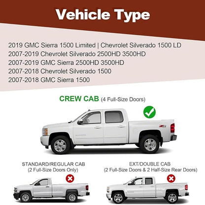 Running Boards 6 Inches Crew Cab for Chevy Silverado/GMC Sierra 2007-2018 1500 | 2019 Limited/LD | 2007-2019 2500HD/3500HD (4 Full Size Doors) Stainless Steel Side Steps Rails Nerf Bars 6"
