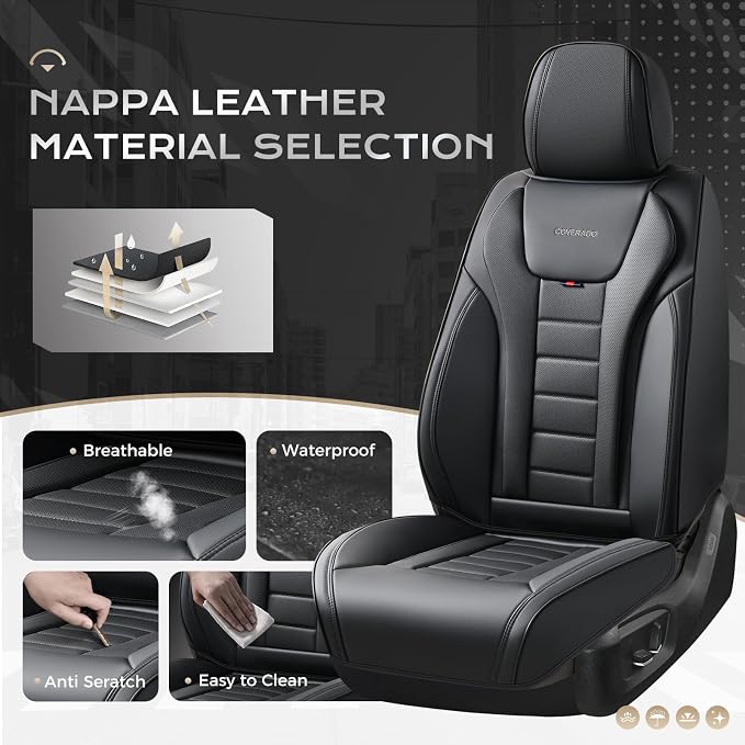 Coverado Car Seat Covers Full Set, Seat Covers for Cars, Front Seat Covers and Back Seat Cover Waterproof Leather Automotive Seat Cover, Universal Car Interior Protectors Cushion for Most Cars