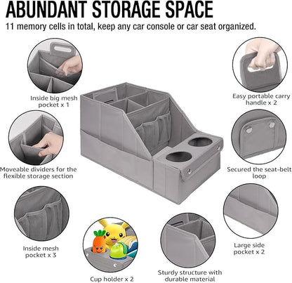 MULISOFT Car Seat Organizer - Backseat Organizer with 11 Storage Compartments and 2 Cup Holders for Travel, Kids