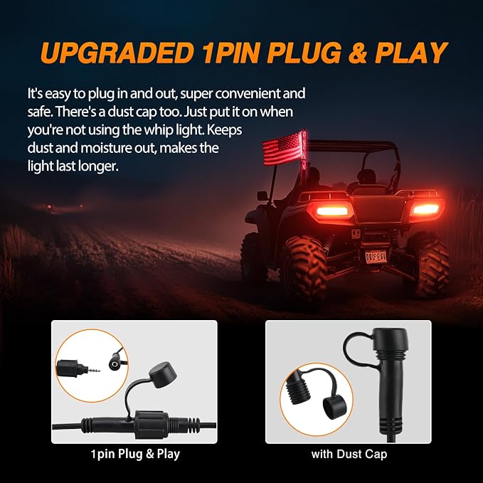 Nilight RGB Whip Light 1PC 2FT Lighted Antenna Whips with Remote & App Control DIY Chasing Patterns Brake Reverse Lights for ATV UTV Polaris RZR Can-am Dune Buggy Pickup Trucks Jeep
