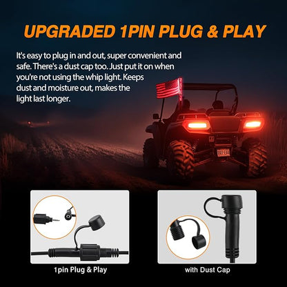 Nilight RGB Whip Light 1PC 2FT Lighted Antenna Whips with Remote & App Control DIY Chasing Patterns Brake Reverse Lights for ATV UTV Polaris RZR Can-am Dune Buggy Pickup Trucks Jeep