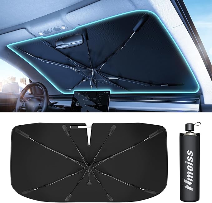 Upgrade Nmoiss Windshield Sun Shade Umbrella for Car Vinyl Coating Protect Car from Sun Rays & Heat Damage Keep Cool and Protect Interior Small (53" L x 29" W)