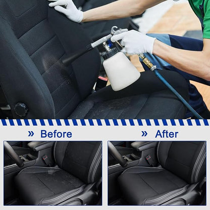 Car Cleaning Gun, High Pressure Air Blow Gun, Interior Car Cleaning Kit with Foam Bottle, Brush Head, Cleaning Sponge, Water Spray Function