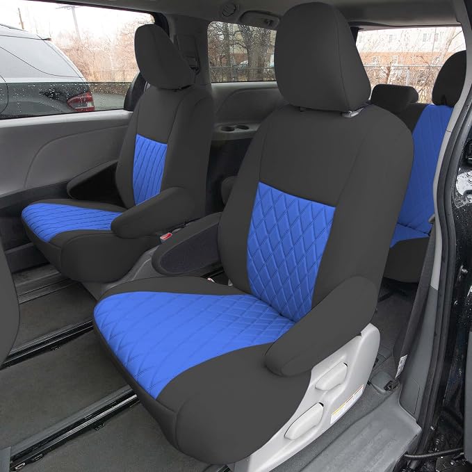 FH Group Custom Fit Car Seat Covers Specifically Made for 2011-2020 Toyota Sienna 7 Seater with Ultraflex Neoprene Water Resistant Automotive Seat Covers - 2nd Row Blue