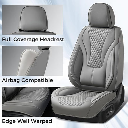 Coverado Gray Nappa Leather Car Seat Covers Front Seats ，Waterproof Car Seat Protector & Cushion, Universal Fit for Most Cars