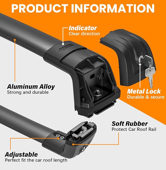 300lbs Roof Rack Cross Bars Compatible with Jeep Grand Cherokee 2011-2021 with Factory Grooved Side Rails, Aluminum Lockable Roof Rails Crossbar for Rooftop Cargo Carrier Luggage Kayak Canoe