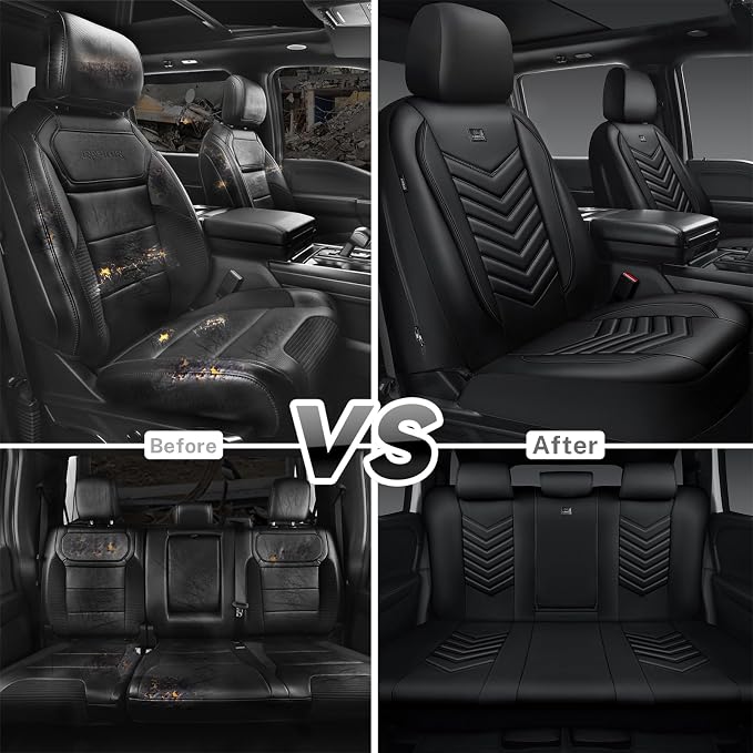 CAR PASS 3D Foam Faux Leather Seat Covers Full Set,Waterproof Leather Seat Cover for Cars,Luxury Universal Fit for SUV Truck Sedan Automotive, Armrest Airbag Compatible Anti-Slip, All Black