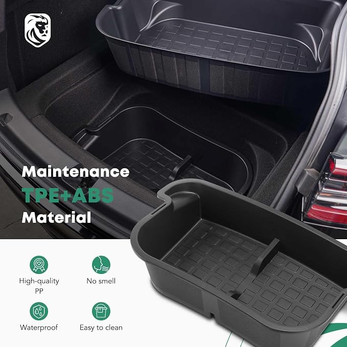YHTAUTO Rear Trunk Organizer Compatible with Tesla Model Y 2020-2024 (For 5-Seater Only) Accessories, Waterproof Trunk Storage Bins Organizer Upper & Lower Dual Layer Rear Trunk Storage Box - Black