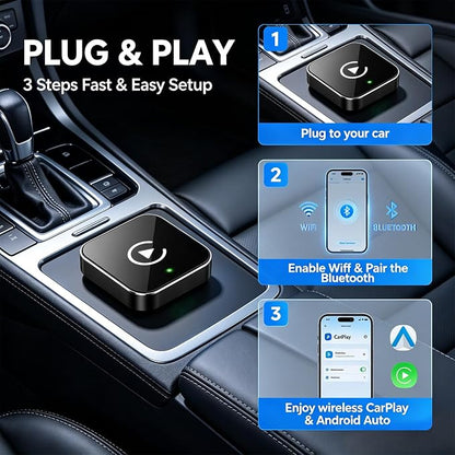 Upgraded Wireless CarPlay Adapter | Broader Compatibility & Reliable Connection, Supports iPhone & Android Phones, Compact Size for Stable CarPlay & Android Auto Linkage