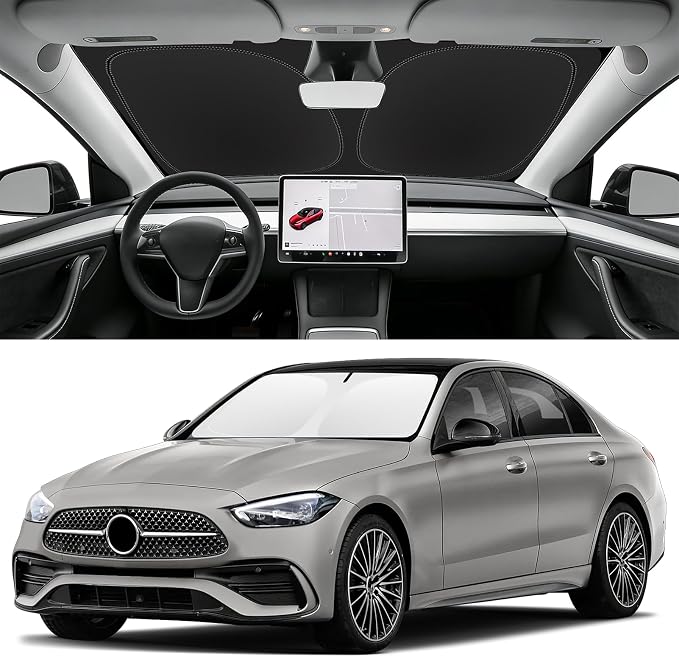 Custom Fit Windshield Sun Shade for Mercedes-Benz C-Class W205 C250 C300 C400 2015-2026, Blocks UV & Heat, Front Window Sunshade Accessories, Easy Fold & Store Keep Your Car Cooler