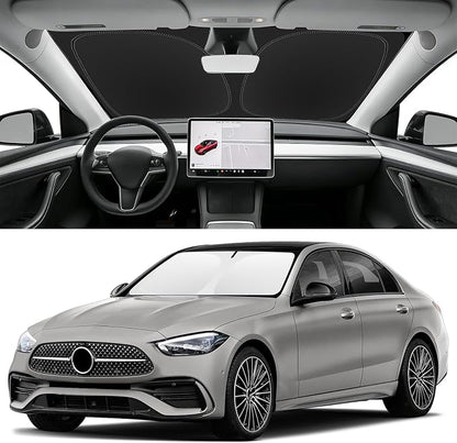 Custom Fit Windshield Sun Shade for Mercedes-Benz C-Class W205 C250 C300 C400 2015-2026, Blocks UV & Heat, Front Window Sunshade Accessories, Easy Fold & Store Keep Your Car Cooler