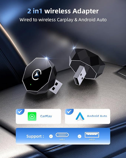 Wireless CarPlay Adapter for iPhone,Mini USB Design,2026 Upgrade with Built-in Wired for Apple CarPlay Plug and Play Fast Stable Connection Car Play for iPhone & Android (ZS01)