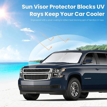 Sunshade for Suburban Windshield Sun Shade Custom Fit 2015-2020 Chevy Chevrolet Suburban Accessories Foldable Front Window Shield Cover Sun Visor Protector Block UV Rays Keep Car Cooler