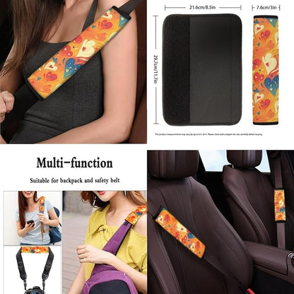 Colorful Heart Auto Seat Protector Cover 13 Set, Gradient Fluid Art Cup Holder Seat Belt Pads, Valentine's Day Lover Heart Keychain for Men Women Auto Truck Van SUV