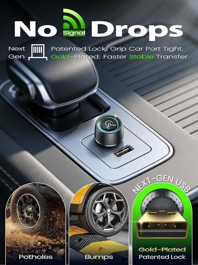 Wireless CarPlay Adapter for Apple iPhone -1 Click Switch for 2 Phones, Plug & Play, Converts Wired to Wireless Car Play Dongle, No Lag, Fast Stable for Cars 2016+ with Apple CarPlay & Android Auto