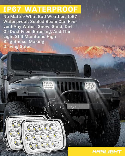 KASLIGHT H6054 LED Headlights,Pair Rectangular 5x7 7x6 LED Headlight Hi/Low Sealed Beam Replacement Headlamp Compatible with Jeep Wrangler YJ XJ Chevy Express Ford GMC Savana Toyota Pickup Truck Van