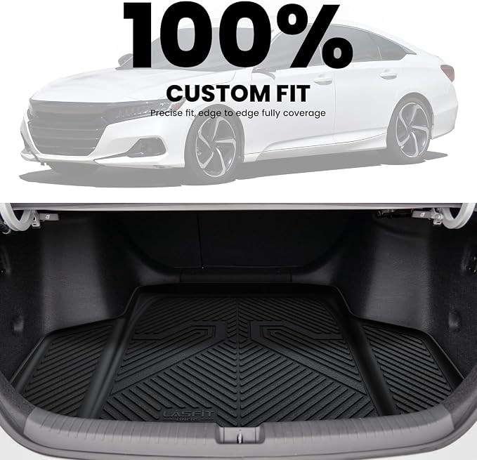 LASFIT Trunk Mat for Honda Accord Seden 2026 2025 2024 2023 2022 2021 2020 2019 2018 (Gasoline & Hybrid), All Weather TPE Custom Fit Accord Trunk Liner Trunk Tray Cargo Liner Accessories, Black