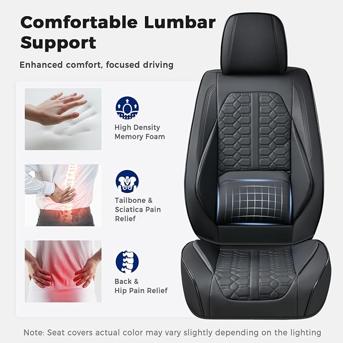 Huidasource Front Seat Covers Universal Fit for Most Cars SUV Trucks, 360° Full Wrap Leather Car Seat Cushion Covers, Pure Black
