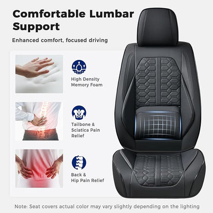 Huidasource Front Seat Covers Universal Fit for Most Cars SUV Trucks, 360° Full Wrap Leather Car Seat Cushion Covers, Pure Black