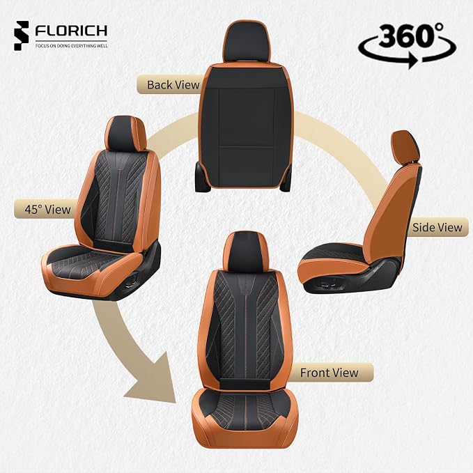FLORICH Leather Seat Covers for Cars Front Car Seat Cover Premium Automotive Seat Covers Waterproof Car Seat Cushion Protector Universal Fit for Most Cars SUV Trucks, Brown&Black
