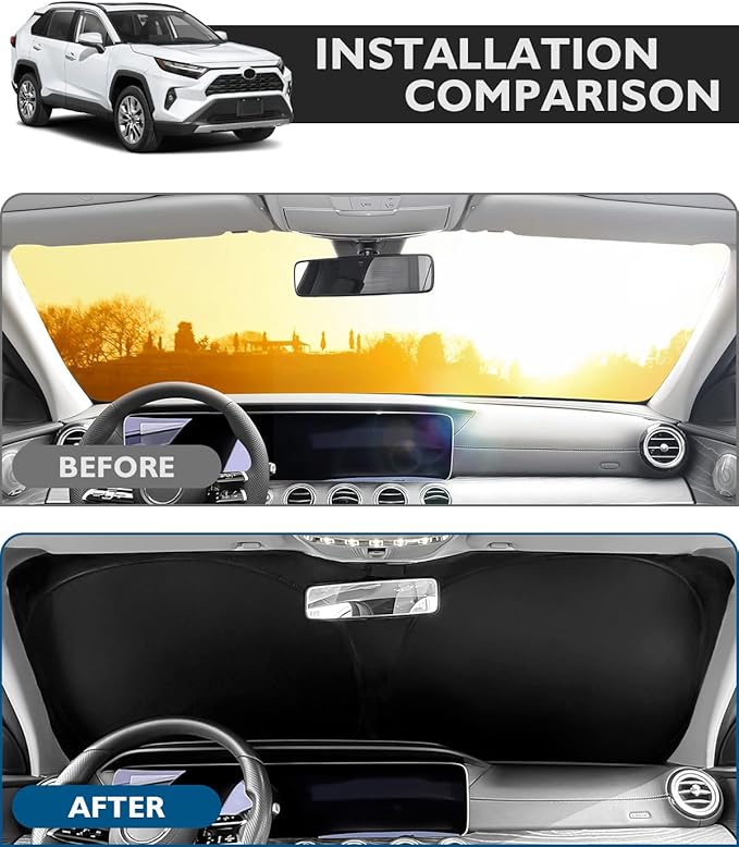 BIBLOZ Windshield Sun Shade for Toyota RAV4 2019-2025 2026, LE, XLE, SE, Adventure, Limited, Platinum Accessories Foldable Car PET Sunshade Keeps The Car Cool Inside(Include Hybrid Prime PHEV)