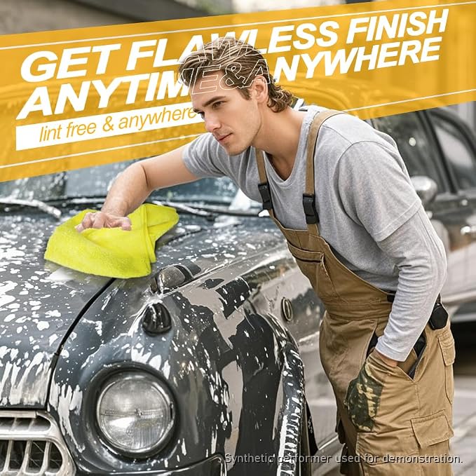 Car Wash Drying Towels, 450gsm Ultra-Thick Absorbent Lint-Free Extra Soft Microfiber Rags for Car Detailing, Interior & Exterior Cleaning Cloths, 16in x 16in - Microfiber, Yellow, 6 Packs