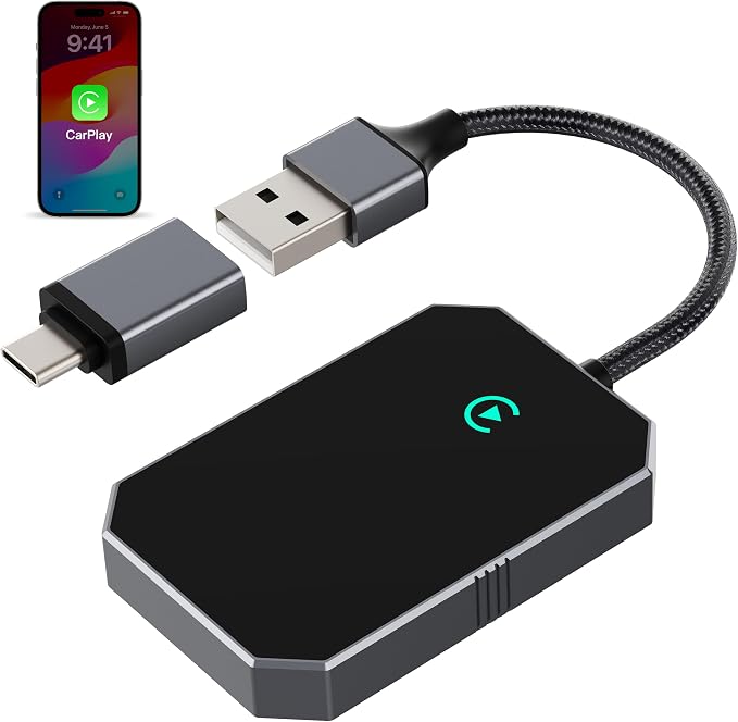 2026 Upgraded Wireless CarPlay Adapter for iPhone – Convert Factory Wired to Wireless Plug-and-Play USB-A/USB-C, No Latency Siri/HD Nav, Compatible with Car with Wired CarPlay & iOS 10+