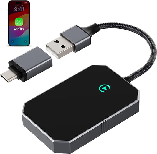 2026 Upgraded Wireless CarPlay Adapter for iPhone – Convert Factory Wired to Wireless Plug-and-Play USB-A/USB-C, No Latency Siri/HD Nav, Compatible with Car with Wired CarPlay & iOS 10+