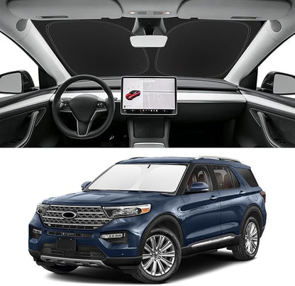 Custom Fit Windshield Sun Shade for 2020-2026 Ford Explorer SUV, ST XLT, Limited, Platinum, Foldable Car Sunshade Accessories with Storage Bag, UV & Heat Reflector, Keep Your Car Cooler