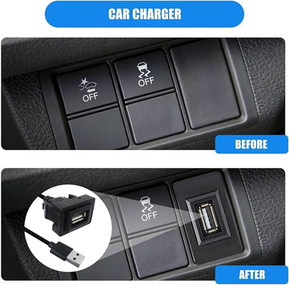 GRABOTE USB Port Car Charger Compatible with Toyota, Male to Female USB Power Socket Adapter, Black Panel Flush Mount Extension Cable for Camry RAV4 Corolla Highlander Previa (34 * 23mm)