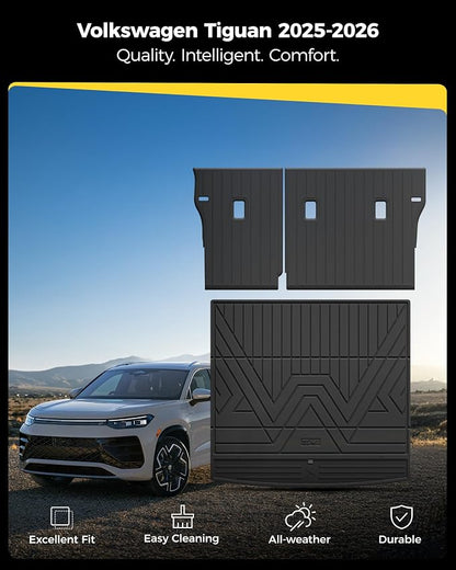 3W Cargo Liner & Seatback Mats for Volkswagen Tiguan 2025 2026, All-Weather Protection TPE Car Mats 2 Rows for VW Tiguan Accessories, Black