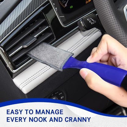 Car Double Head Clean Brush, Car Brushes for Detailing Interior, Double Head Automotive Interior Cleaner Detail Brushes, Car Dust Detailing Brush for Air Vents Dashboard Screen (Blue)