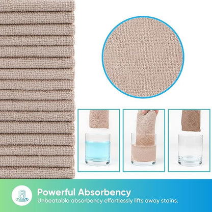 HOMEXCEL Microfiber Cleaning Cloths Brown, 100 Pack Microfiber Towels for Cars, Lint Free & Scratch-Free Bulk Cleaning Rags for House, Kitchen, Car and Shop, Absorbent Cleaning Towels 11.5 x 11.5 inch