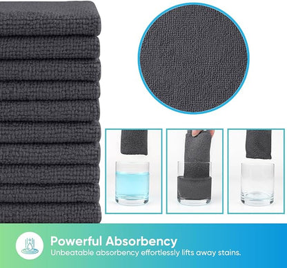 HOMEXCEL Grey Microfiber Cleaning Cloths, 10 Pack Microfiber Towels for Cars, Lint & Scratch-Free Cleaning Rags for House, Kitchen and Car 11.5 x 11.5 inch