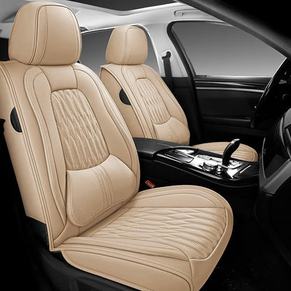 WELLDO Car Seat Covers, 5 Seats, Beige-White | Waterproof, Scratch-Resistant, Breathable & Easy to Clean, Universal Fit for SUV Sedan Truck, Full Set