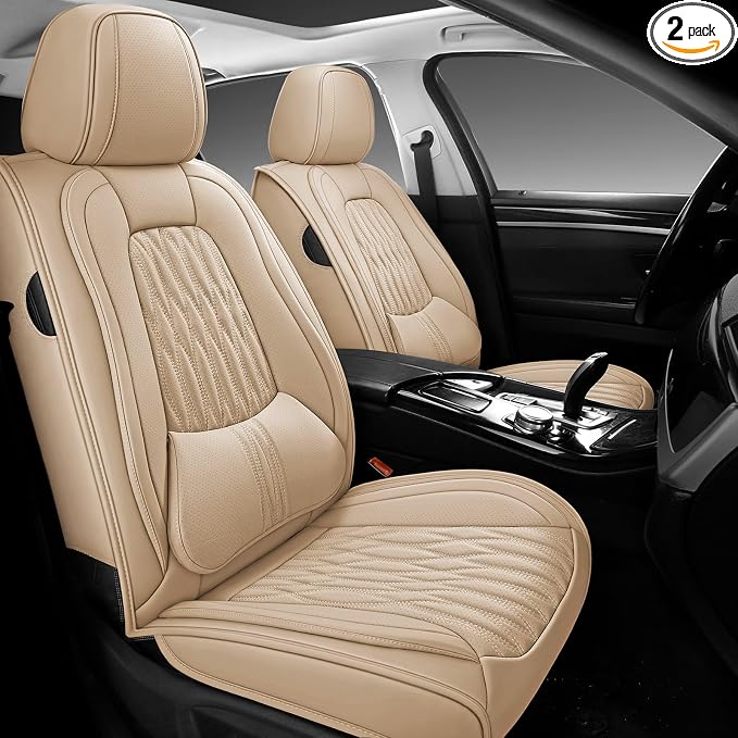WELLDO Car Seat Covers, 2 Seats,Beige | Waterproof, Scratch-Resistant, Breathable & Easy to Clean, Universal Fit for SUV Sedan Truck, Full Set
